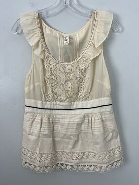 Floreat Cream Lace Trim Peplum Ruffle Top